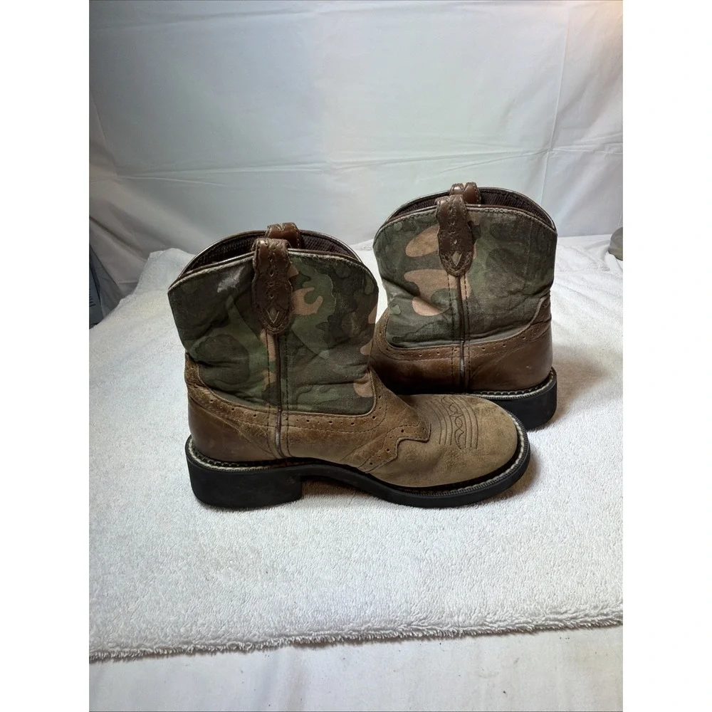 Justin K'S Kids Boots 9913Y Brown Leather Camo Size 3 D Pull On